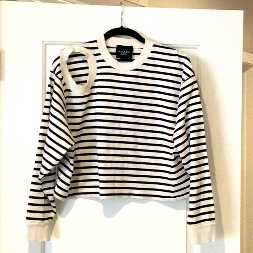AWAKE Mode Striped organic cotton cold shoulder sweatshirt XS